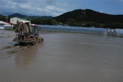田んぼとトラクター